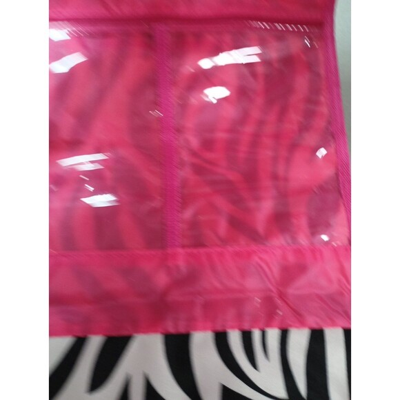 Women’s Hanging Toiletry Travel Bag Zebra Stripe Pink Interior Organizer - Picture 9 of 16